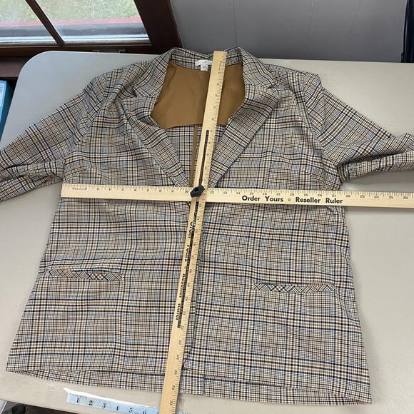 J Jill Blazer Womens Large Beige Plaid Relaxed Academia Fall Neutral Corpcore - Picture 8 of 12